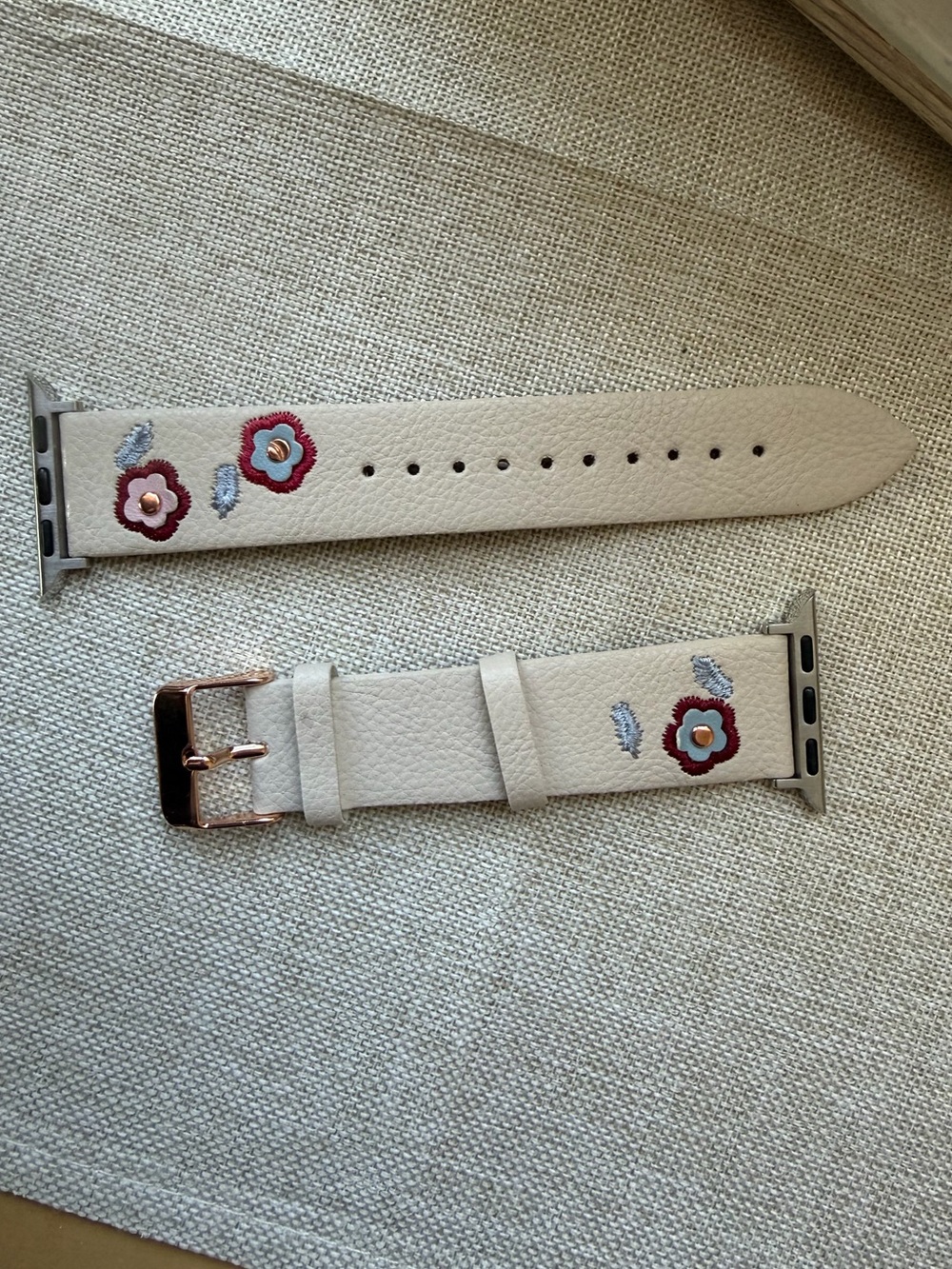 Floral Embroidered cream Faux  Leather Apple Watch Band - Cream